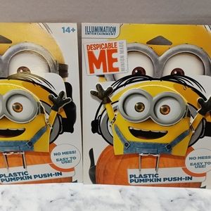 Minion despicable me plastic pumpkin push-in set of two new